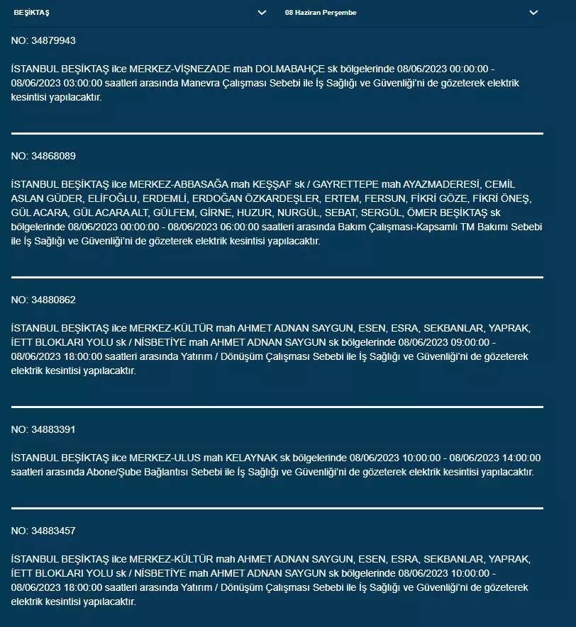 İstanbul'da Yarın Hangi İlçelerde Kesinti Olacak? 08 Haziran 2023 Bedaş Elektrik Kesintisi 3