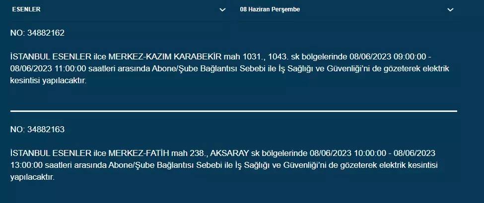 İstanbul'da Yarın Hangi İlçelerde Kesinti Olacak? 08 Haziran 2023 Bedaş Elektrik Kesintisi 21