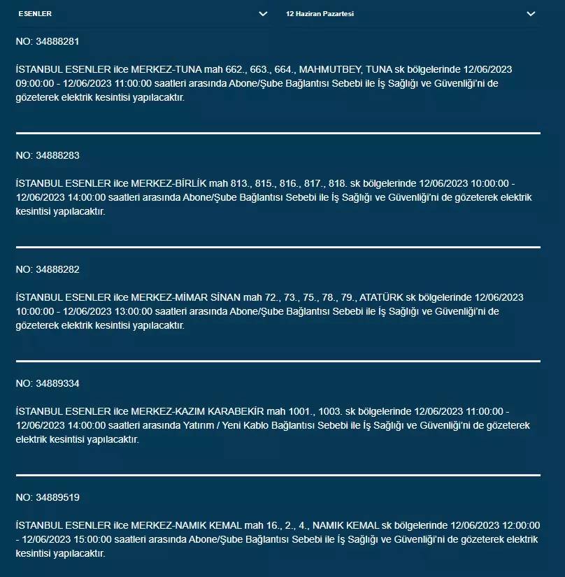 İstanbul'da Bugün O İlçelerde Elektrik Kesintisi Olacak! 12 Haziran 2023 Pazartesi Elektrik Kesintisi 14