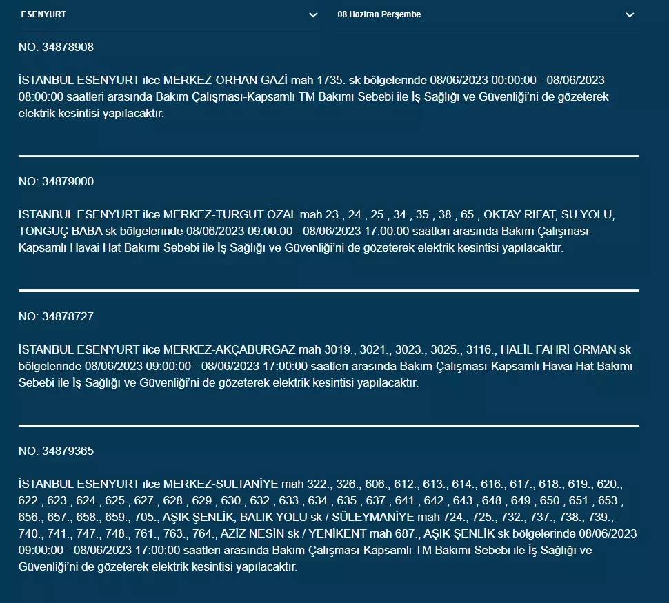 İstanbul'da Yarın Hangi İlçelerde Kesinti Olacak? 08 Haziran 2023 Bedaş Elektrik Kesintisi 18