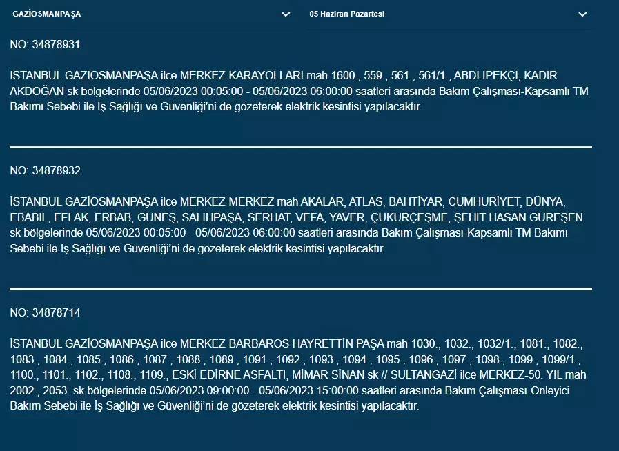 İstanbul'da yarın hangi ilçelerde elektrik kesintisi olacak 7