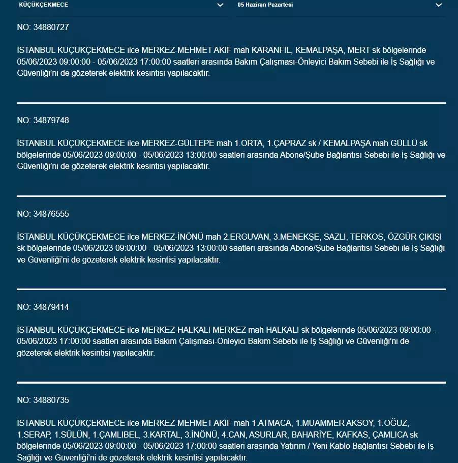 İstanbul'da yarın hangi ilçelerde elektrik kesintisi olacak 5