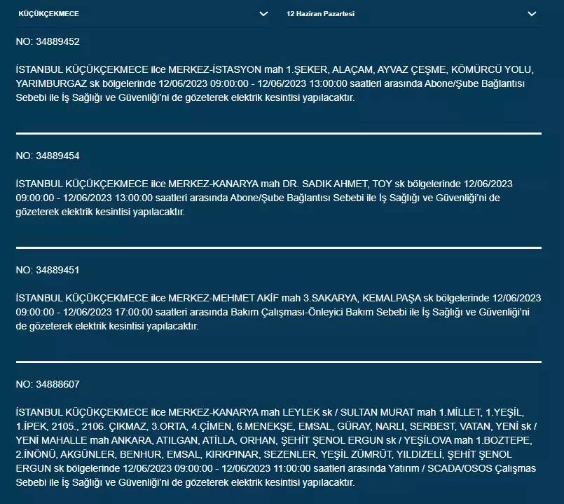 İstanbul'da Bugün O İlçelerde Elektrik Kesintisi Olacak! 12 Haziran 2023 Pazartesi Elektrik Kesintisi 21