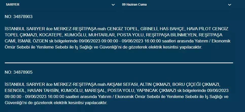 İstanbullular Dikkat! Yarın O İlçelerde Elektrik Kesintisi Var! 09 Haziran 2023 Cuma Elektrik Kesintisi 15
