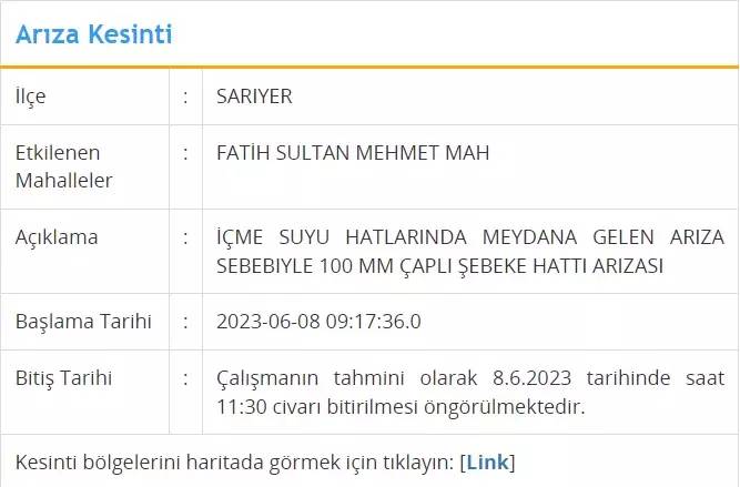 İstanbul için Bugün O İlçelerde Su Kesintisi Olacak! 08 Haziran 2023 Perşembe Su Kesintisi 3