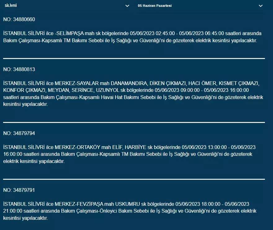 İstanbul'da yarın hangi ilçelerde elektrik kesintisi olacak 3