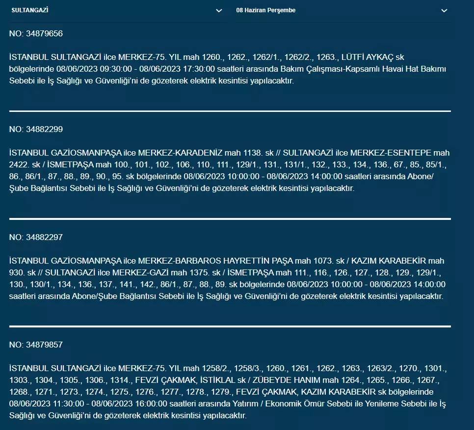 İstanbul'da Yarın Hangi İlçelerde Kesinti Olacak? 08 Haziran 2023 Bedaş Elektrik Kesintisi 10