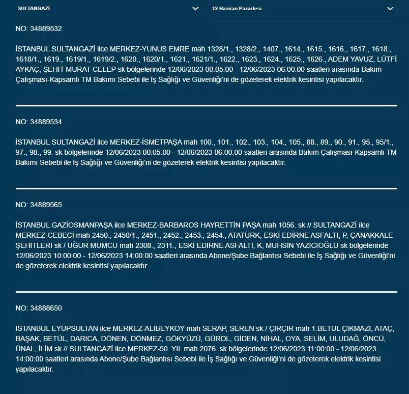 İstanbul'da Bugün O İlçelerde Elektrik Kesintisi Olacak! 12 Haziran 2023 Pazartesi Elektrik Kesintisi 20