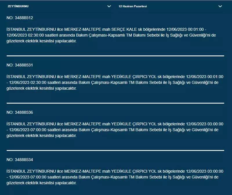 İstanbul'da Bugün O İlçelerde Elektrik Kesintisi Olacak! 12 Haziran 2023 Pazartesi Elektrik Kesintisi 17