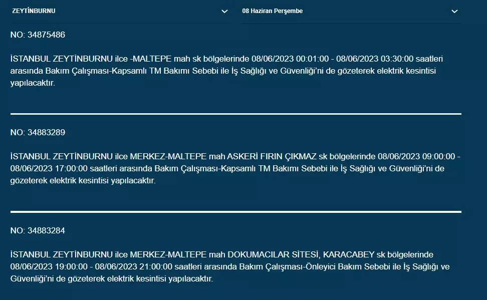 İstanbul'da Yarın Hangi İlçelerde Kesinti Olacak? 08 Haziran 2023 Bedaş Elektrik Kesintisi 9