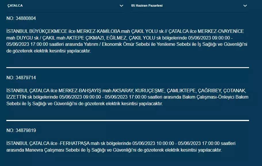 İstanbul'da yarın hangi ilçelerde elektrik kesintisi olacak 10