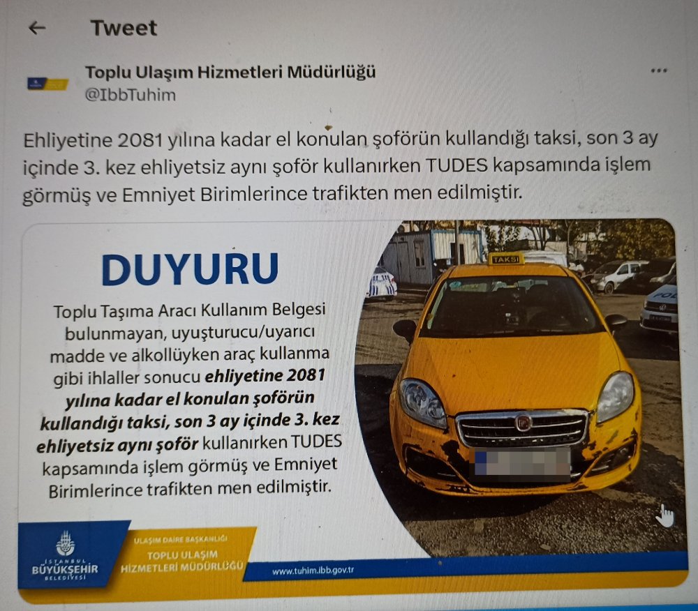 10 yılda 15 kez alkollü yakalanan taksici İBB'yi tehdit etmiş!