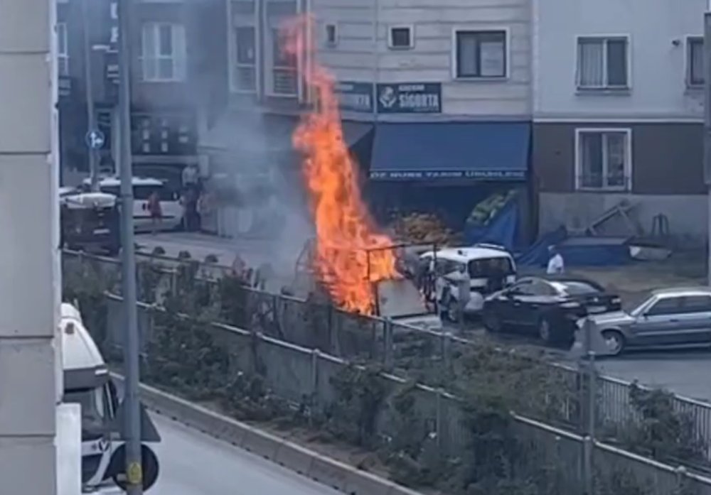 Seyir halindeki kamyonet alev alev yandı