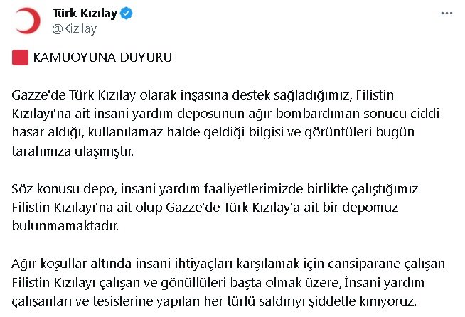 İsrail, Filistin Kızılayı'nın yardım deposunu vurdu