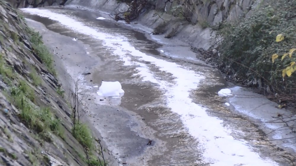 Köpüklü dere tedirginlik yarattı! Kimyasal tehlikesi mi var?