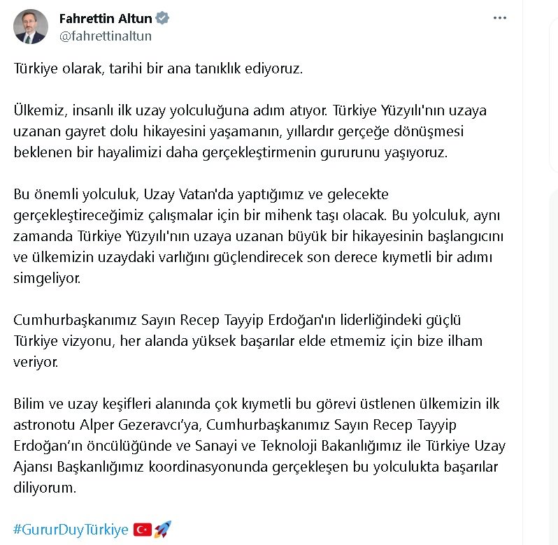 Fahrettin Altun'dan, 'Alper Gezeravcı' paylaşımı