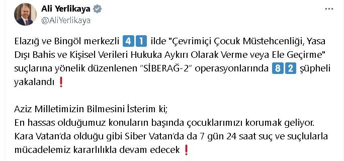 41 ilde 'Siberağ-2' operasyonları düzenlendi: 82 şüpheli yakalandı