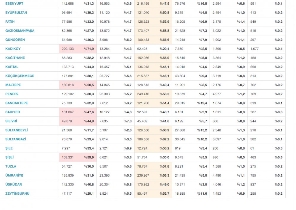 24 haziran istanbul ilçe sonuçları 
