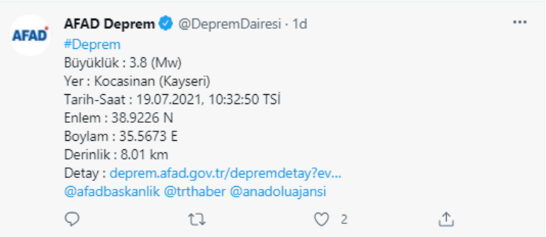 19 temmuz kayseri depremi