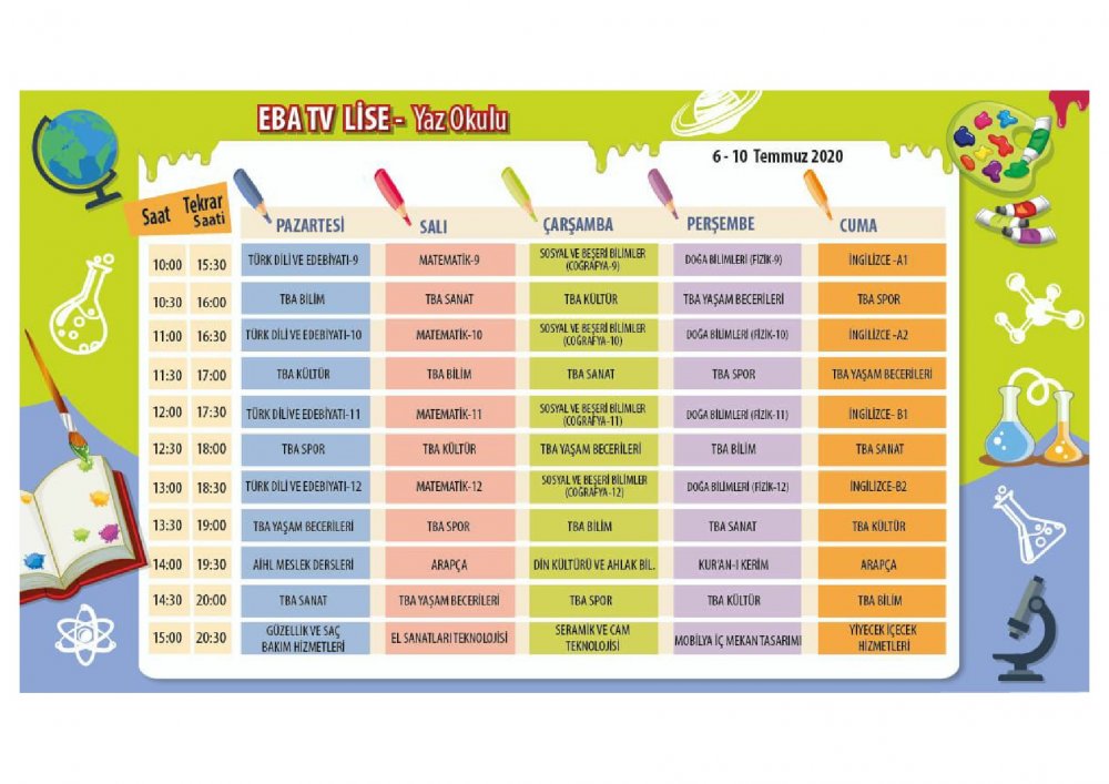 EBA TV 8 Temmuz Çarşamba lise ders programı