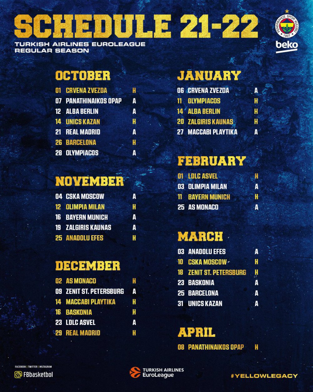 Fenerbahçe beko euroleague 2021-22 sezonu fikstürü