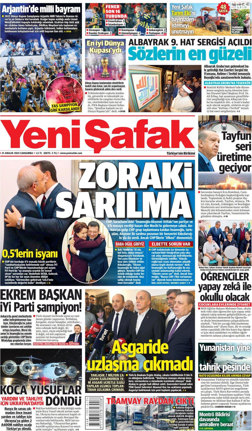 21 Aralık Çarşamba Yeni Şafak Gazetesi