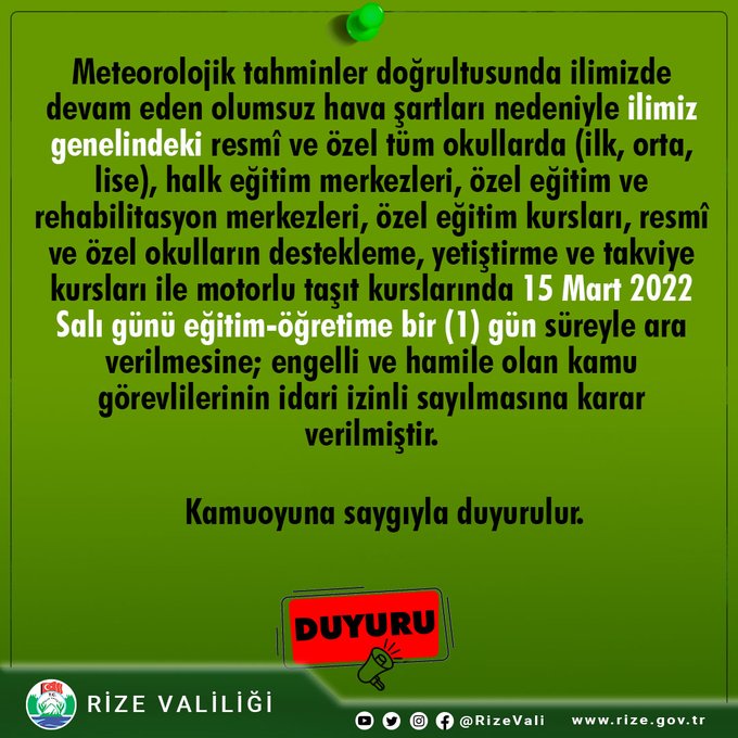 rize'de okullar tatil mi