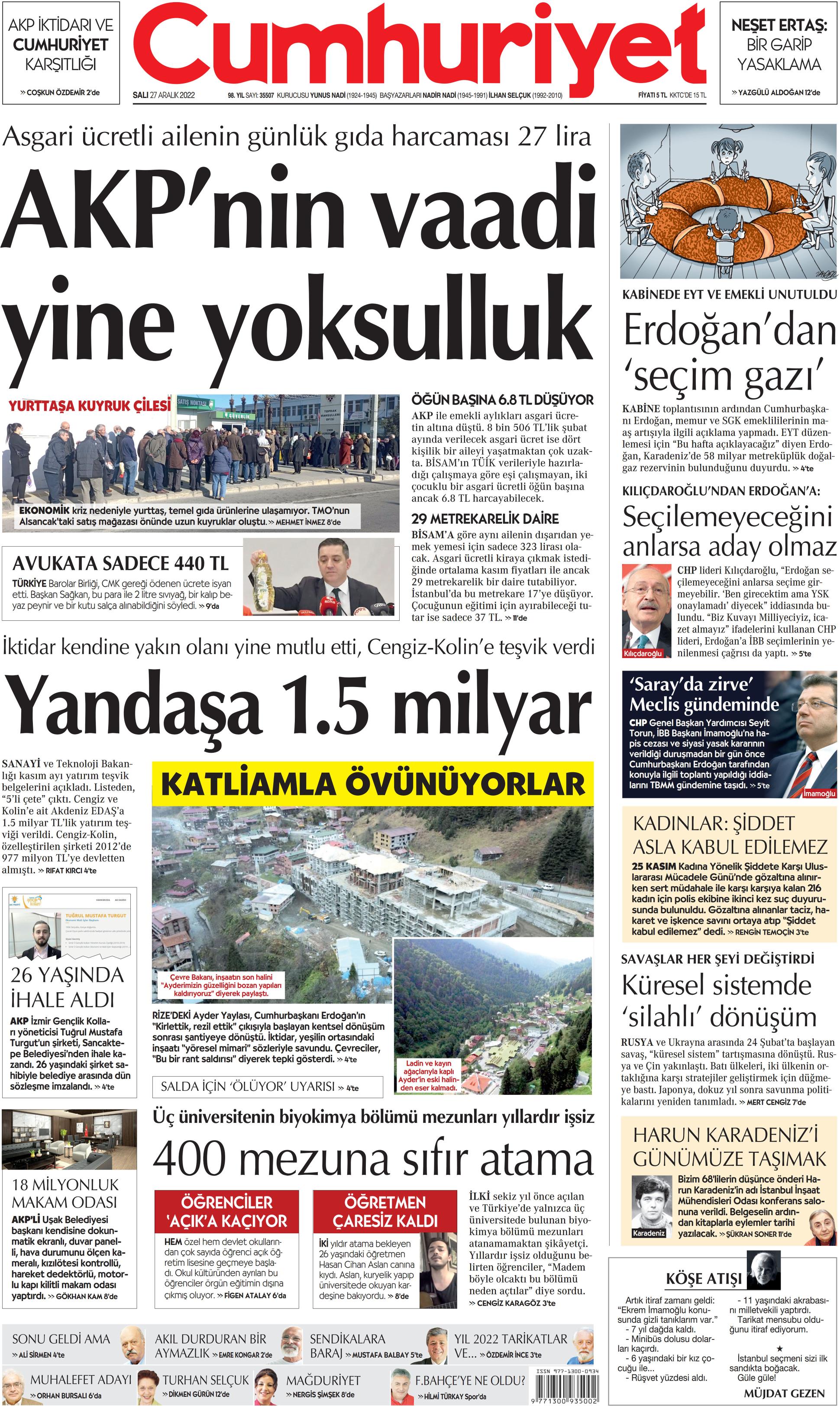 Cumhuriyet 27 Aralık Salı