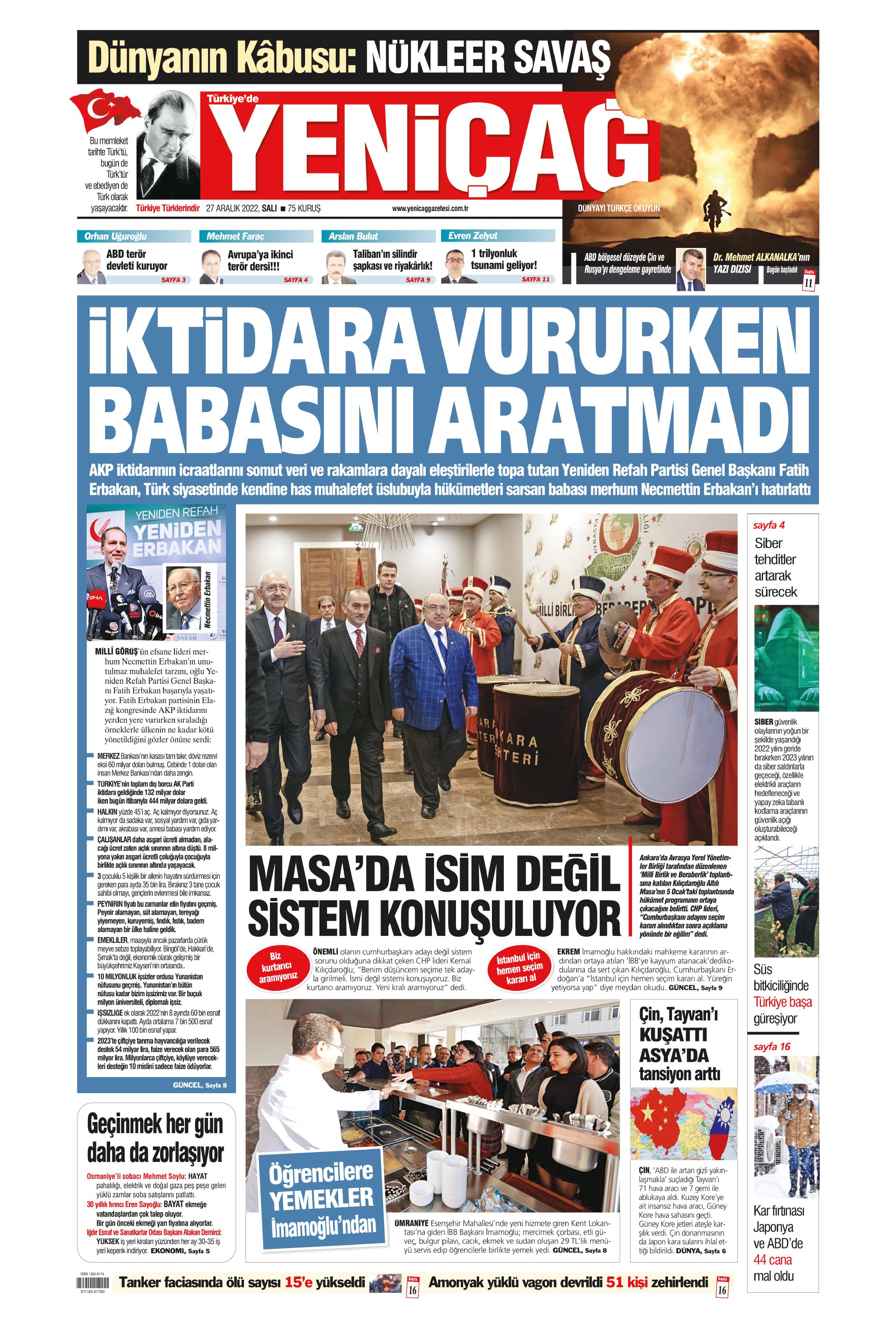 Yeniçağ 27 Aralık Salı
