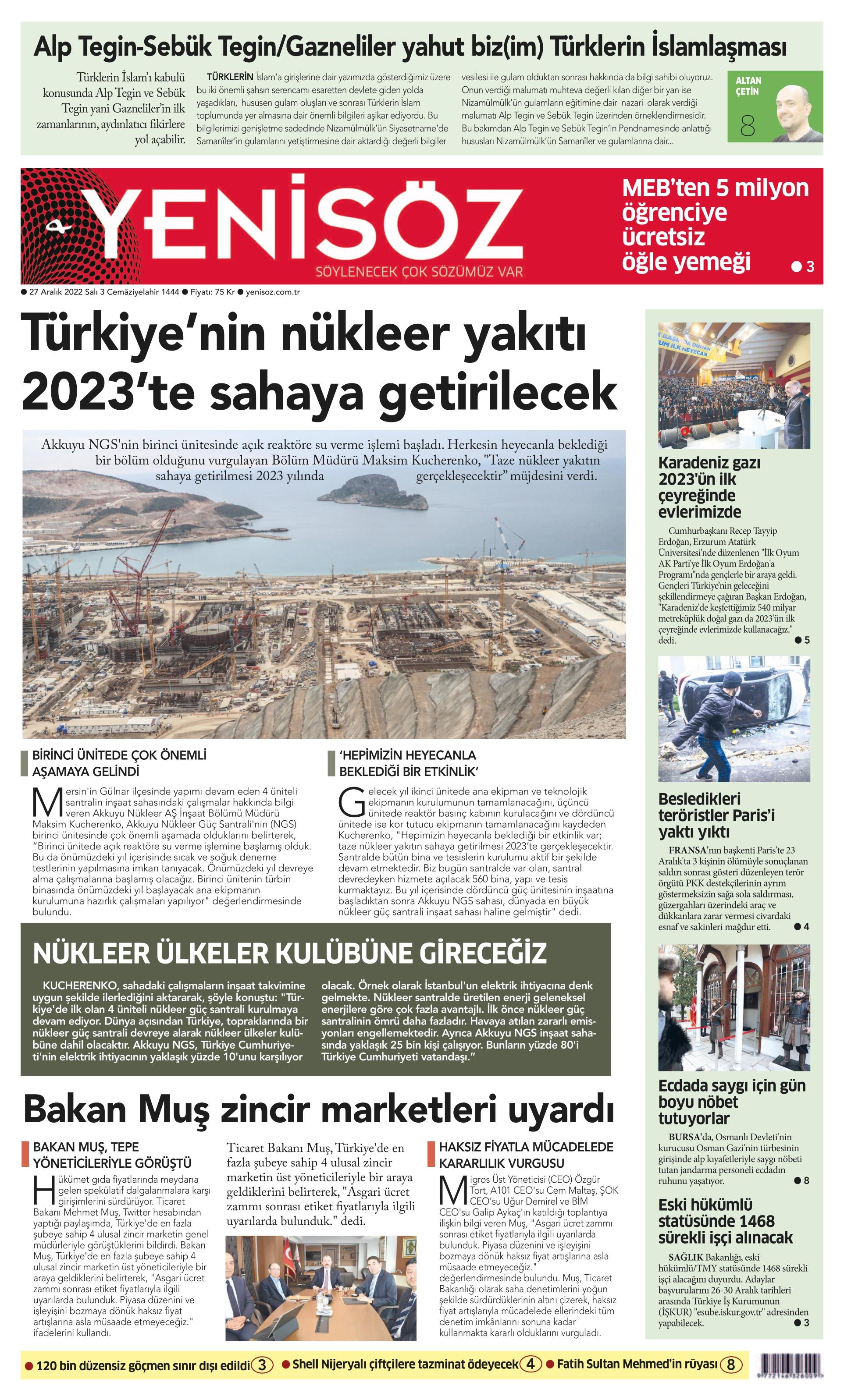 Yenisöz 27 Aralık Salı