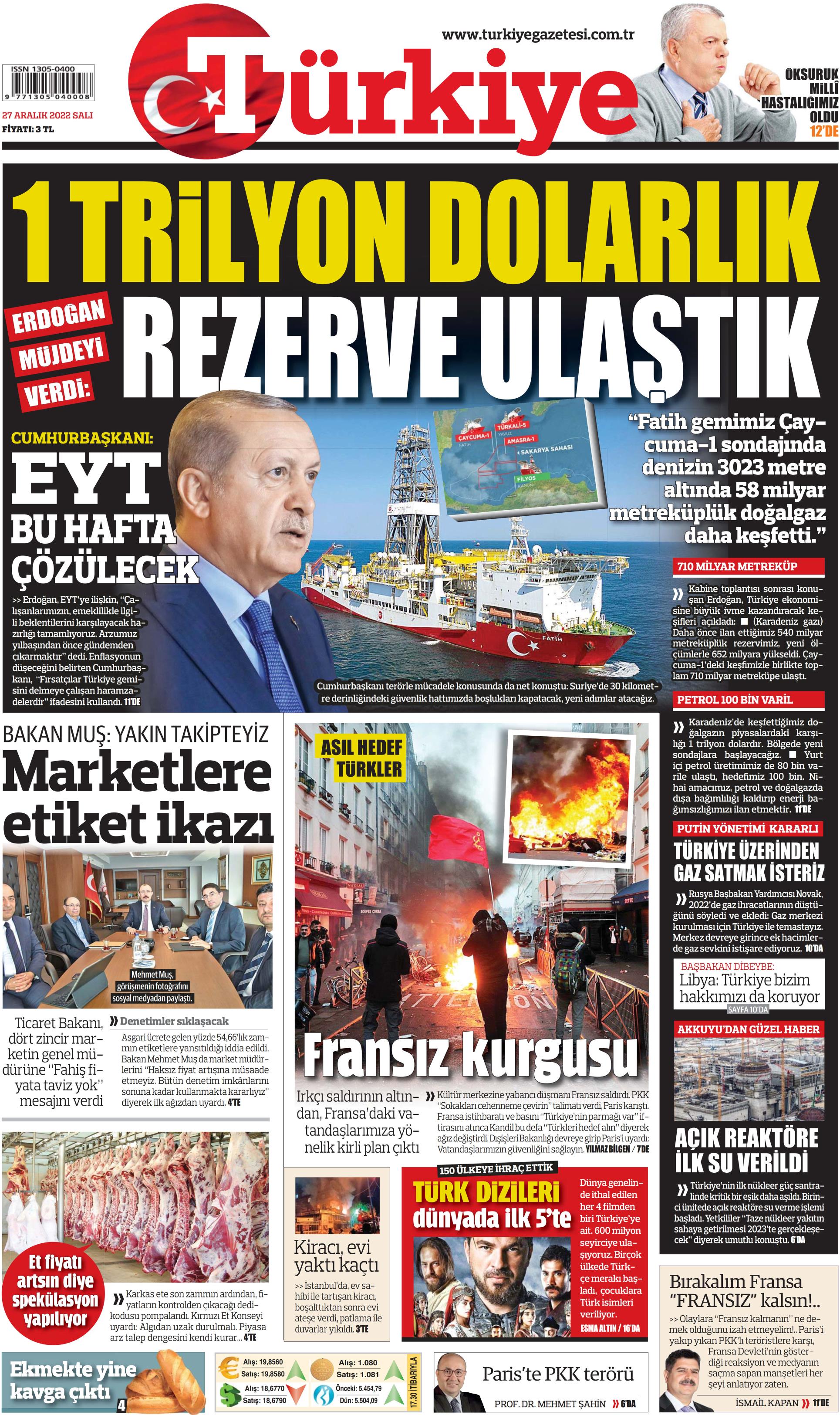 Türkiye Gazetesi 27 Aralık Salı