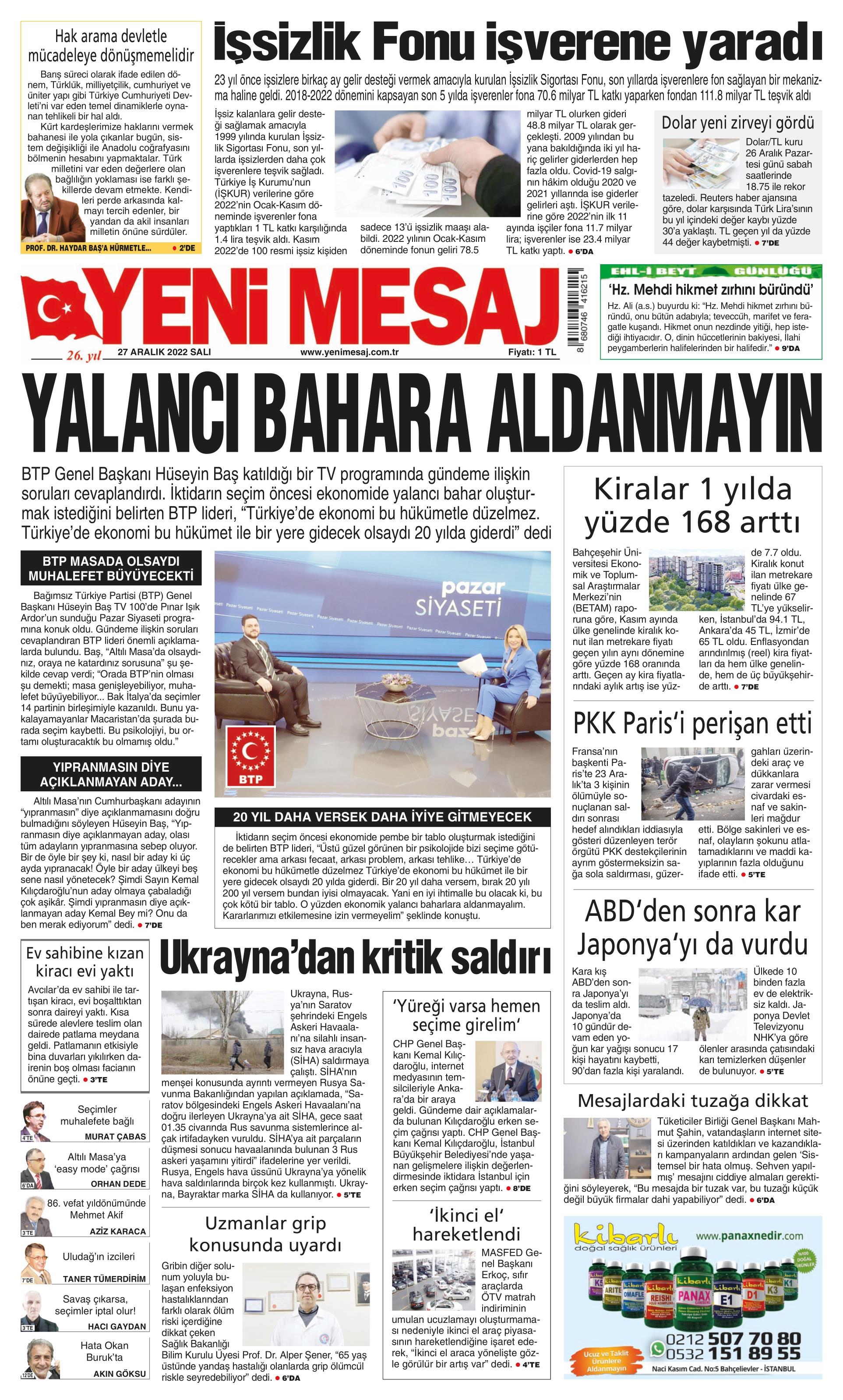 Yeni Mesaj 27 Aralık Salı