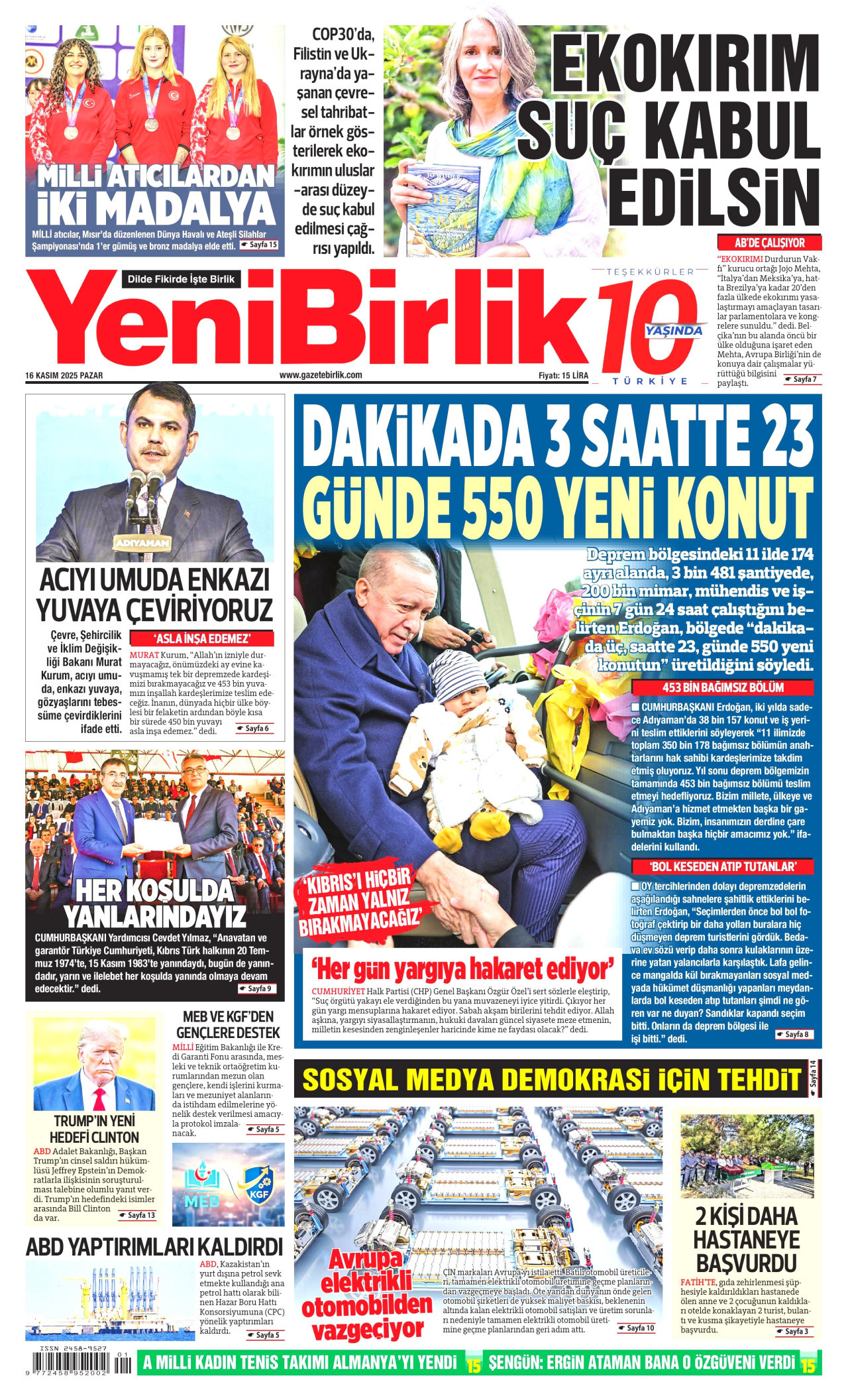 https://www.gazetebirlik.com/Yeni Birlik Gazetesi | 16 Kasım 2025