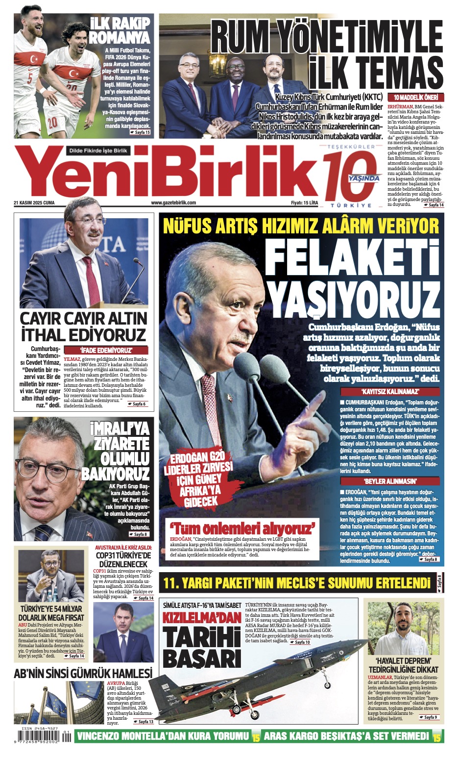 https://www.gazetebirlik.com/Yeni Birlik Gazetesi | 21 Kasım 2025