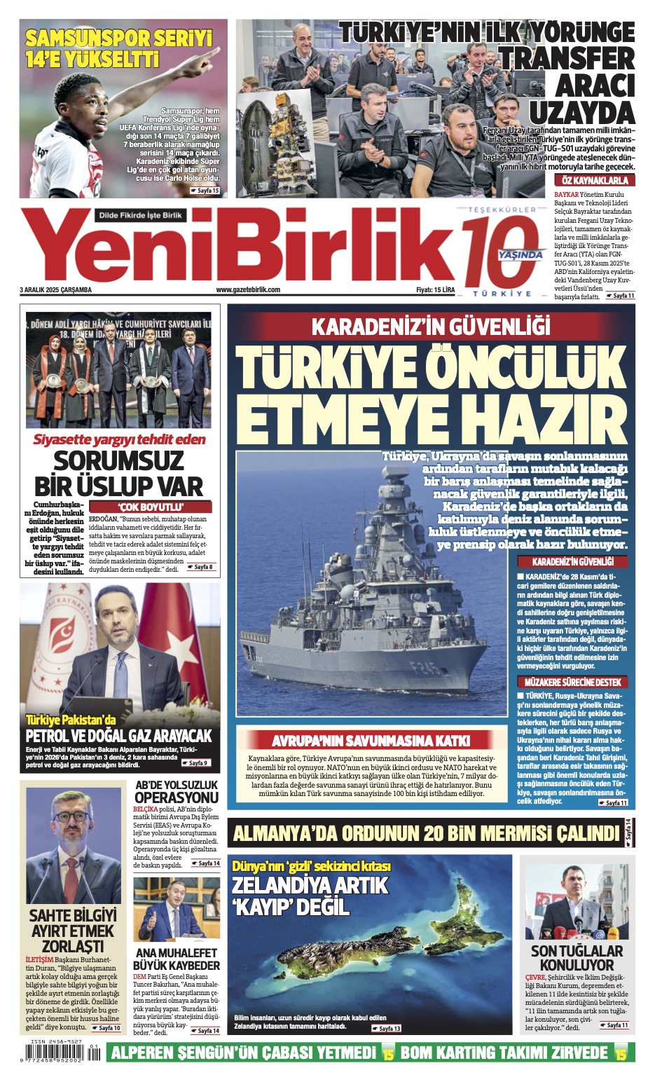 https://www.gazetebirlik.com/Yeni Birlik Gazetesi | 3 Aralık 2025