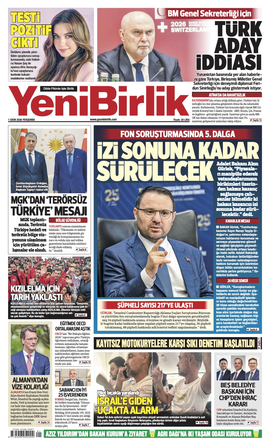 https://www.gazetebirlik.com/Yeni Birlik Gazetesi | 1 Ekim 2026