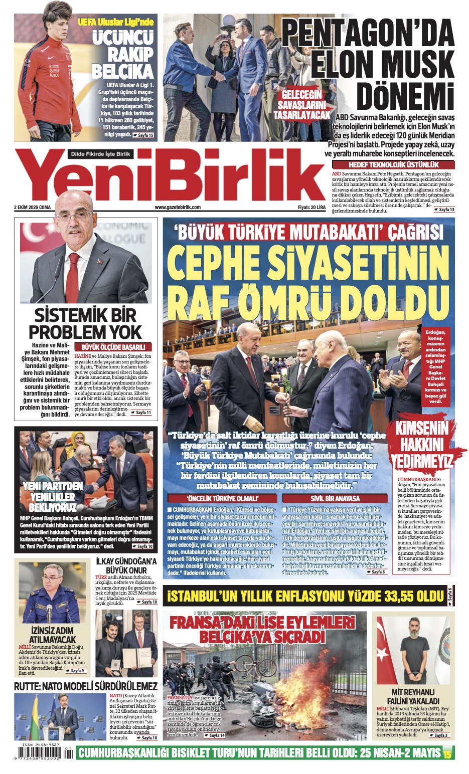 https://www.gazetebirlik.com/Yeni Birlik Gazetesi | 2 Ekim 2026