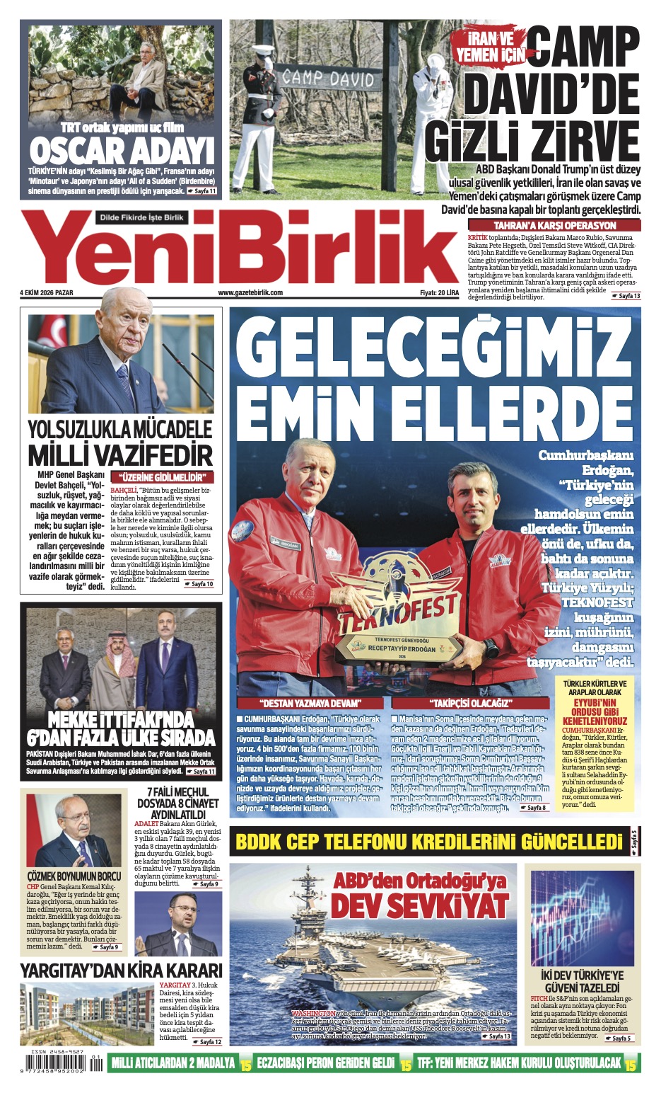 https://www.gazetebirlik.com/Yeni Birlik Gazetesi | 4 Ekim 2026