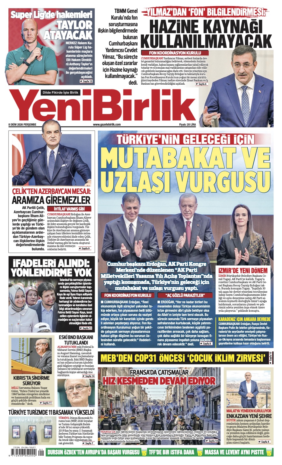 https://www.gazetebirlik.com/Yeni Birlik Gazetesi | 8 Ekim 2026