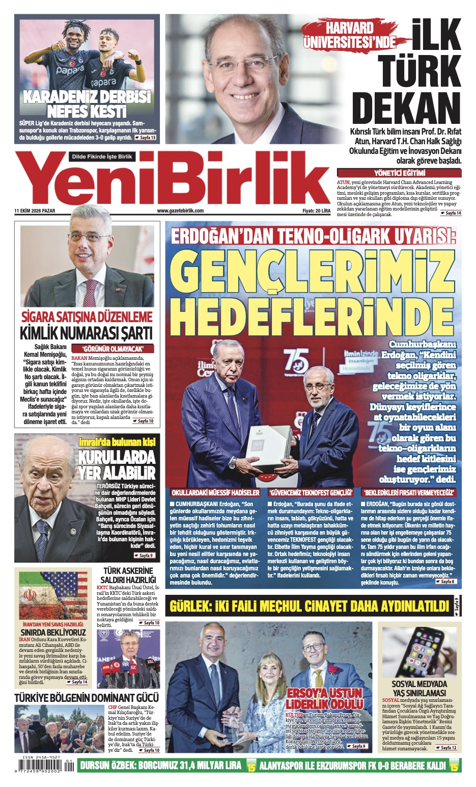 https://www.gazetebirlik.com/Yeni Birlik Gazetesi | 11 Ekim 2026