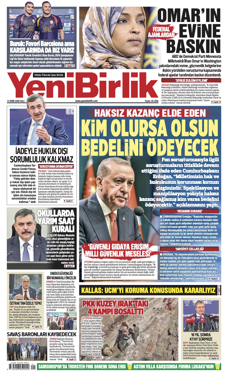 https://www.gazetebirlik.com/Yeni Birlik Gazetesi | 13 Ekim 2026