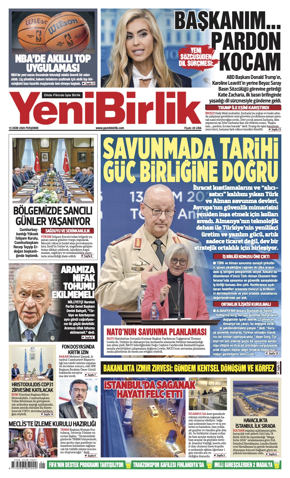 https://www.gazetebirlik.com/Yeni Birlik Gazetesi | 15 Ekim 2026