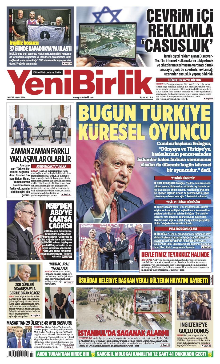 https://www.gazetebirlik.com/Yeni Birlik Gazetesi | 16 Ekim 2026