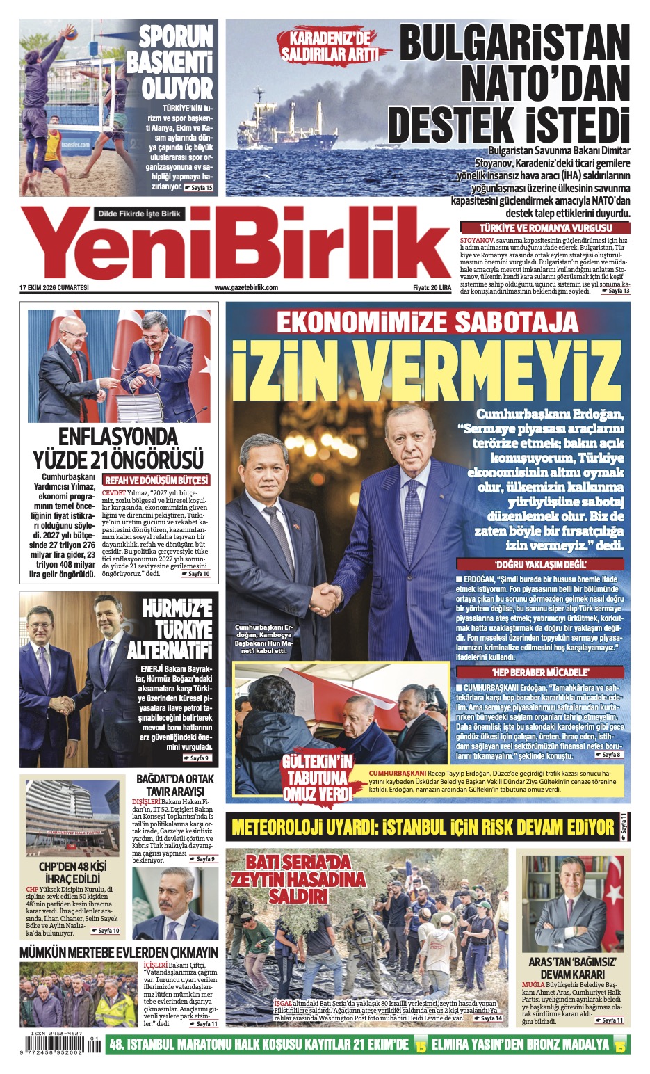 https://www.gazetebirlik.com/Yeni Birlik Gazetesi | 17 Ekim 2026