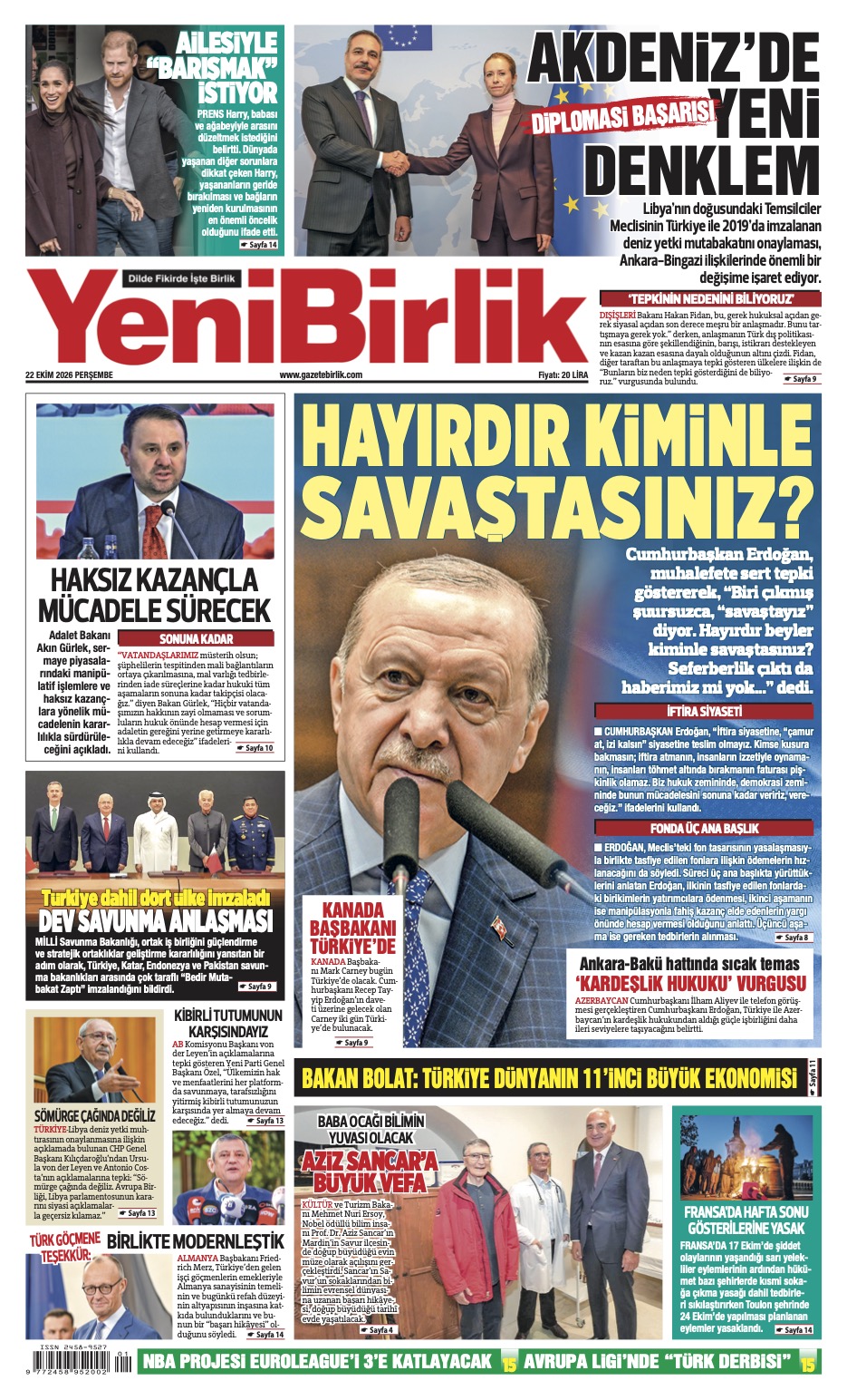 https://www.gazetebirlik.com/Yeni Birlik Gazetesi | 22 Ekim 2026