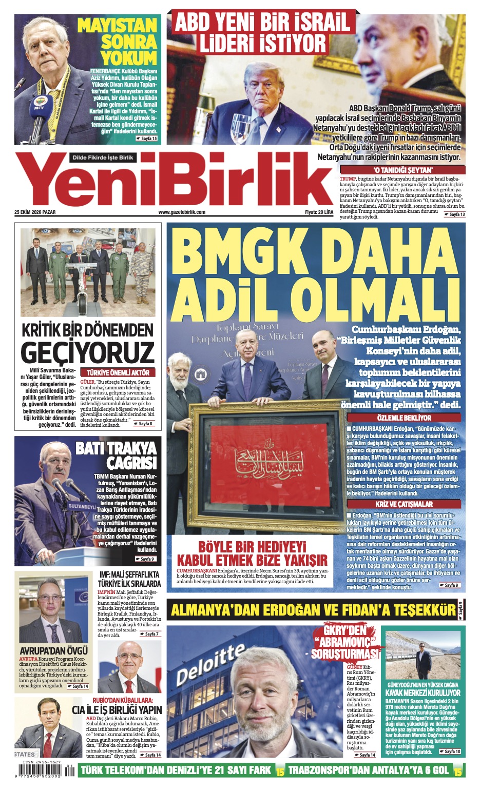 https://www.gazetebirlik.com/Yeni Birlik Gazetesi | 25 Ekim 2026