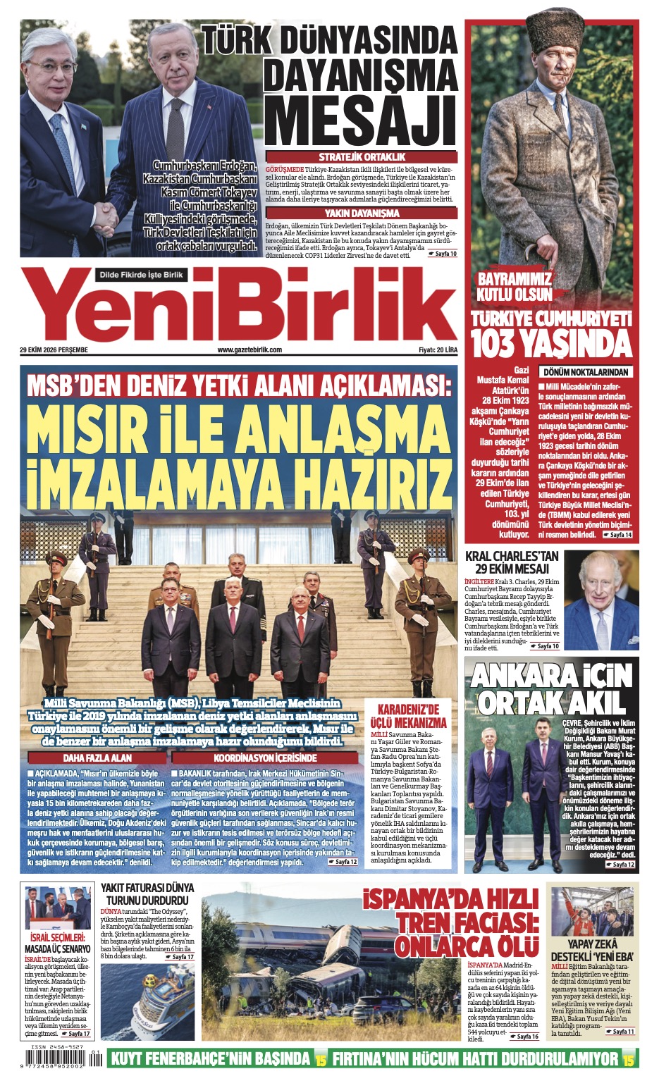 https://www.gazetebirlik.com/Yeni Birlik Gazetesi | 29 Ekim 2026