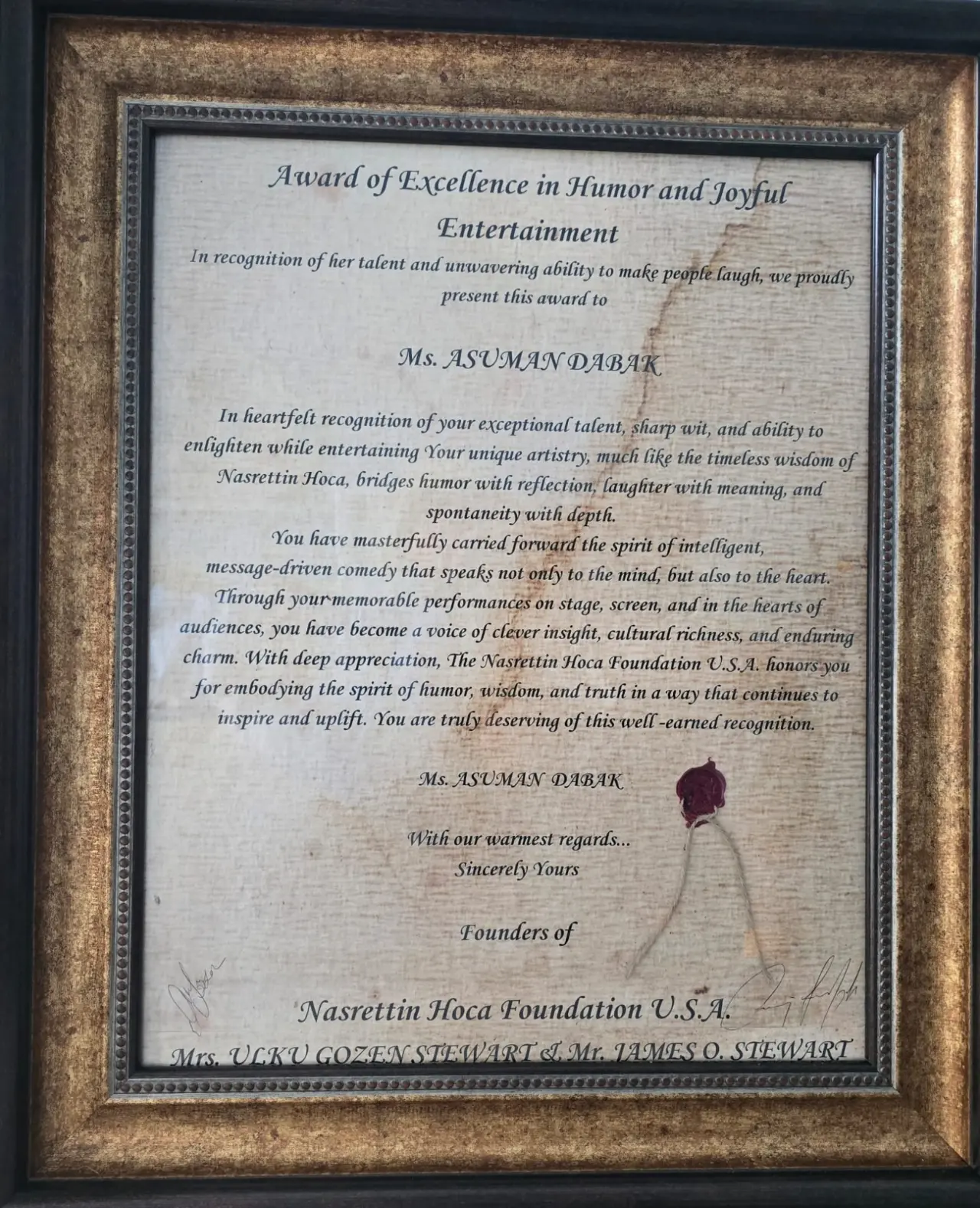 Asuman Dabak'a onur belgesi 1