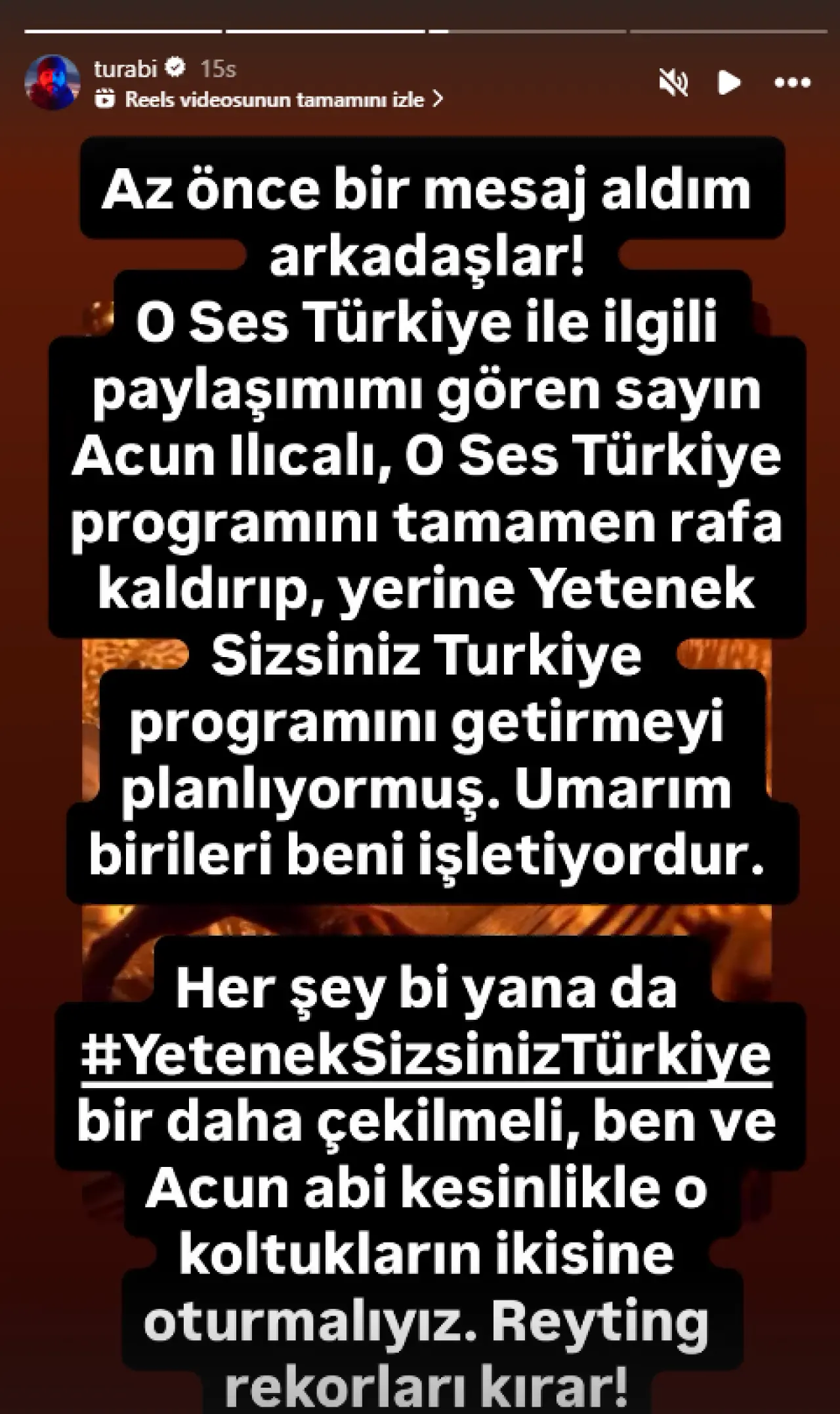 Turabi’den Acun Ilıcalı’ya olay gönderme: “O Ses Türkiye koltuğuna otururum” 2