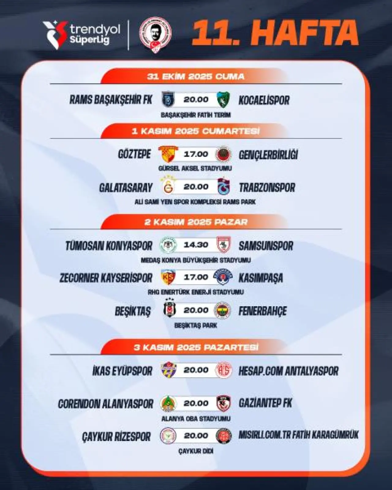 Trendyol Süper Lig’de 7. Haftadan 16. Haftaya kadar maç programı belli oldu! 6